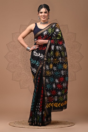  Maheshwari Sarees With  - Batik Printed Flowers And 